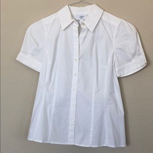 AT Loft White Button Down Pintucked Sleeve 6 Petit